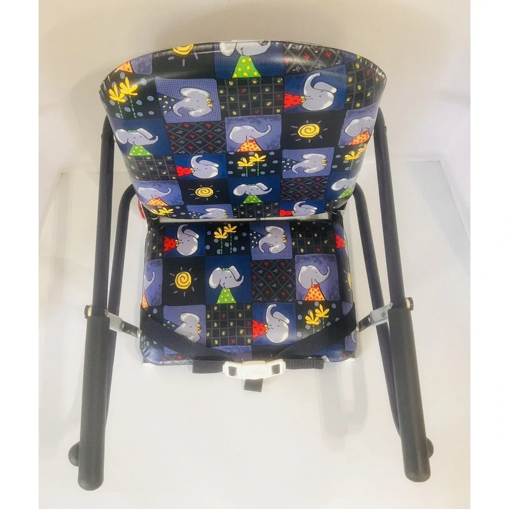 Vtg 90's Graco Tot Loc Clip Booster Chair w/ Seatbelt, Blue Elephant 3045JKP